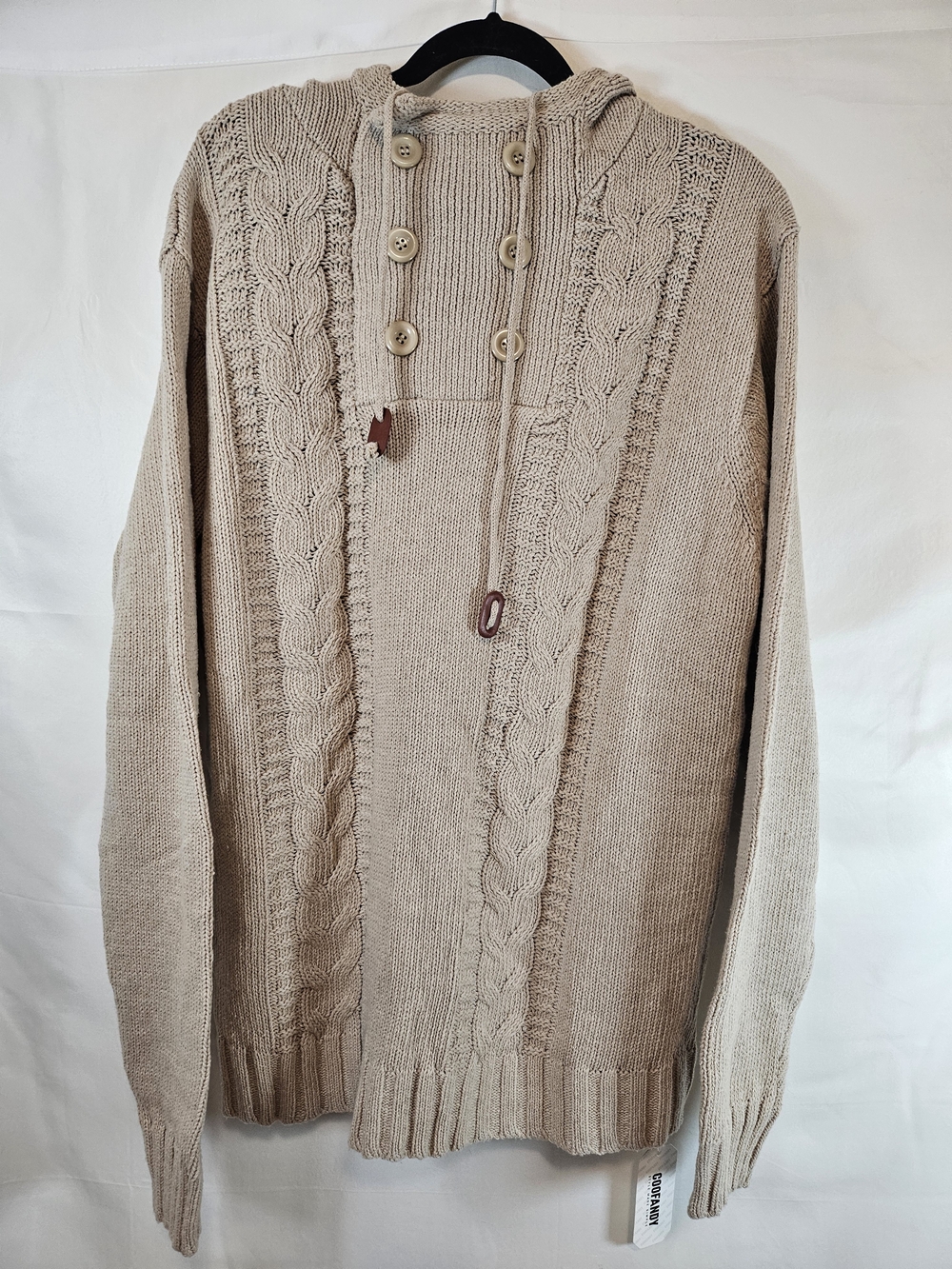 Beige Cable-Knit Hooded Sweater Cardigan